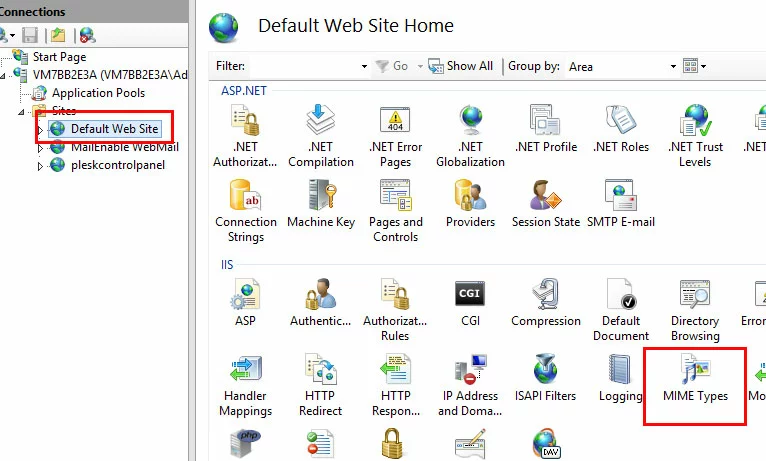 IIS-Manager: Symbol „MIME Types“