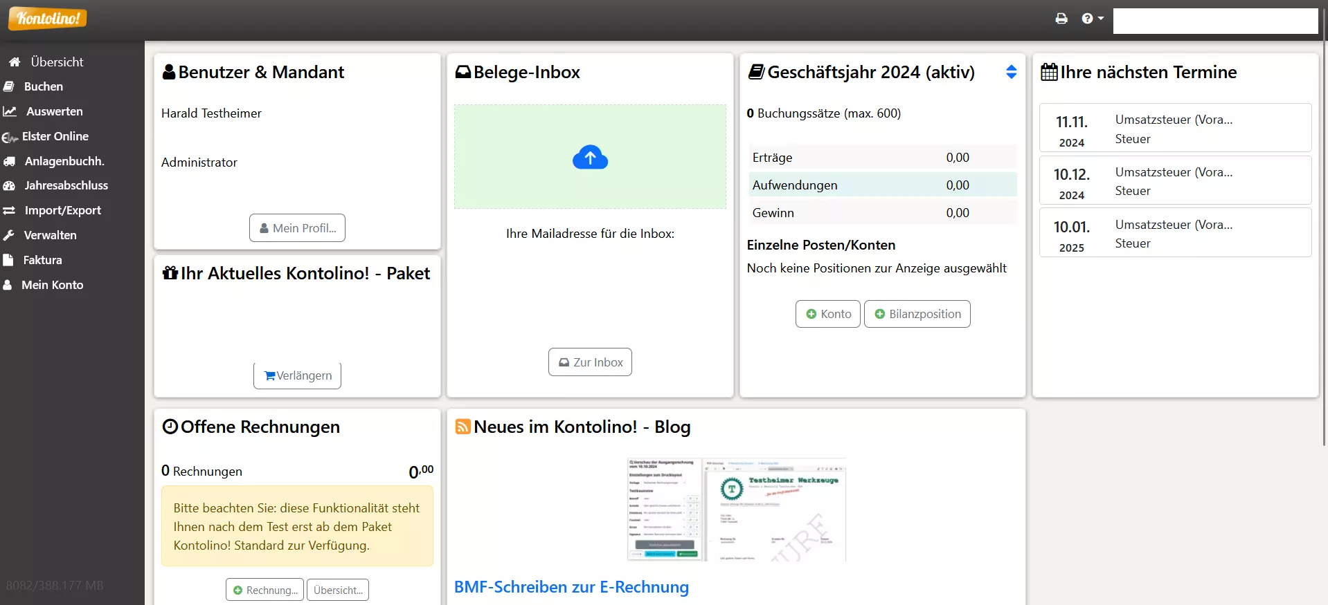 Bild: &Uuml;bersichtsseite von Kontolino!