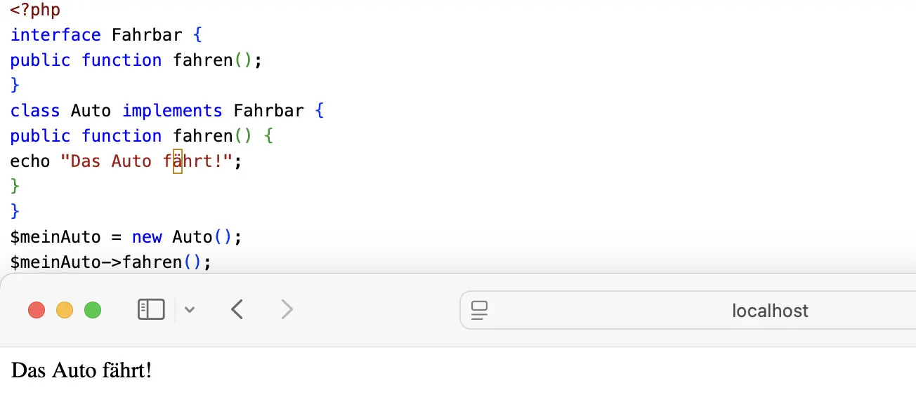 Bild: Objekt der Auto-Klasse nach dem Interface Fahrbar