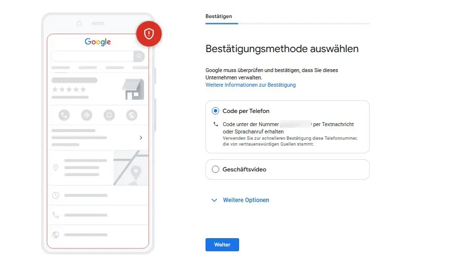 Google Unternehmensprofil anlegen: Standort bestätigen Bild: Google Unternehmensprofil anlegen: Standort bestätigen