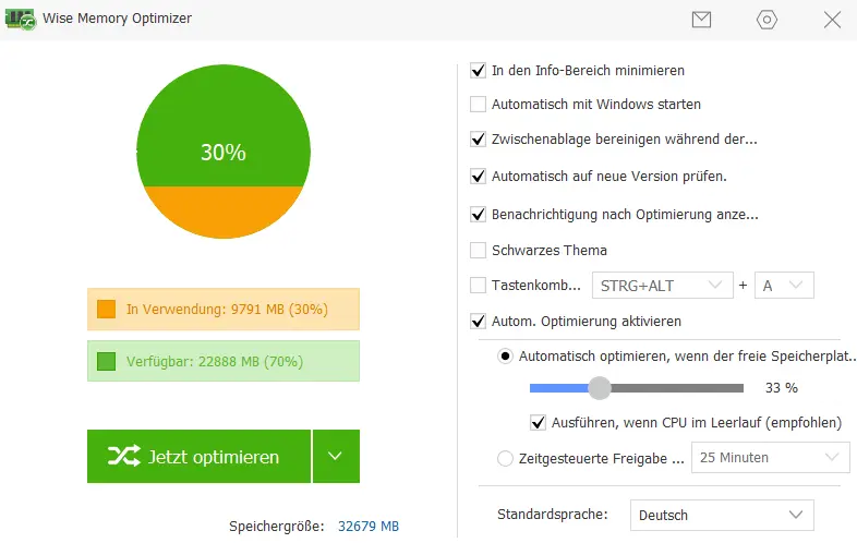 Wise Memory Optimizer Screenshot Bild: Wise Memory Optimizer Screenshot