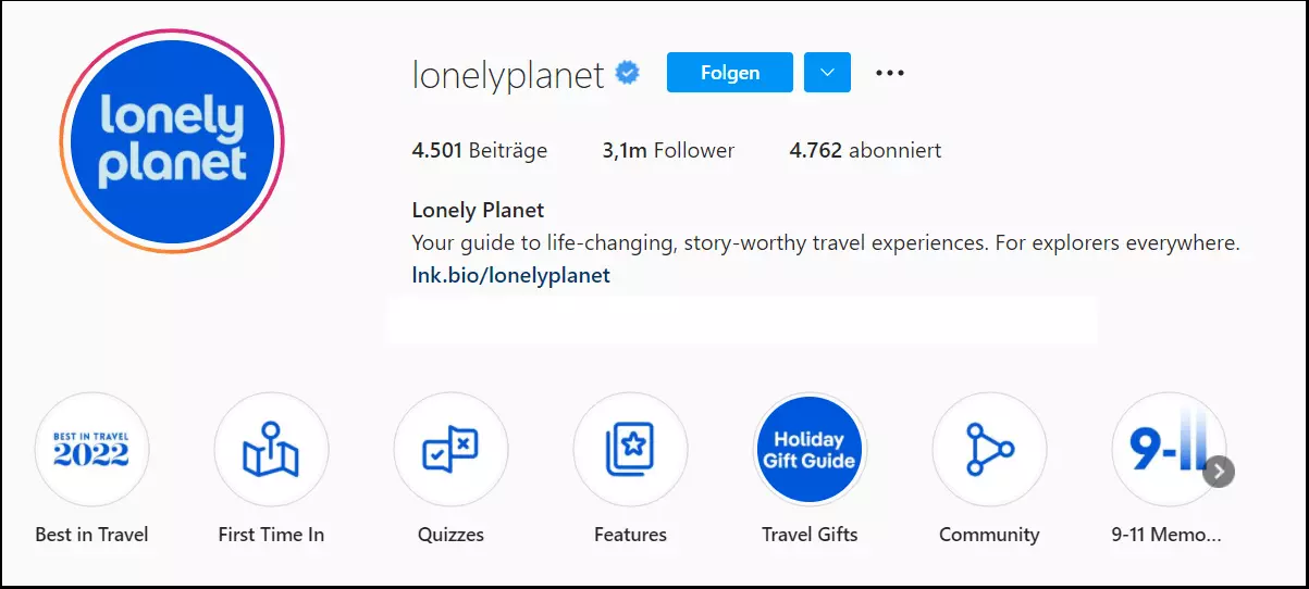 Bild: Instagram-Bio von Lonely Planet