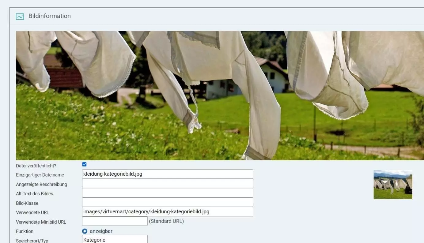 VirtueMart-Joomla-Shop: Bildinformationen für Kategoriebild definieren