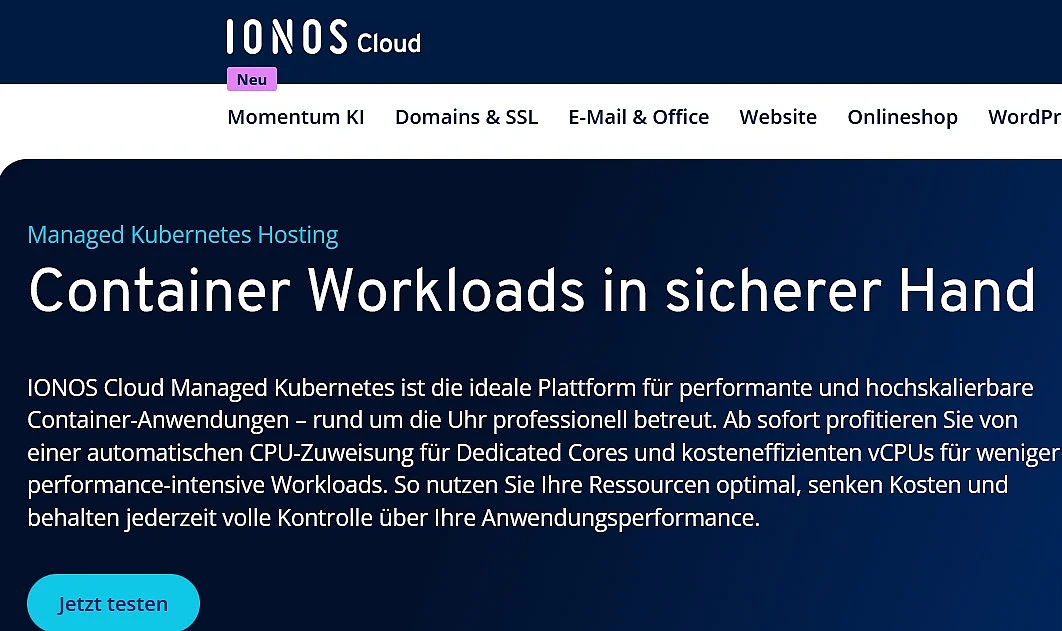 Produkt-Website IONOS Managed Kubernetes Bild: Produkt-Website IONOS Managed Kubernetes