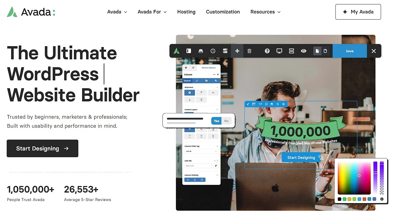 Bild: Vorschau des WordPress-Themes Avada auf der offiziellen Website