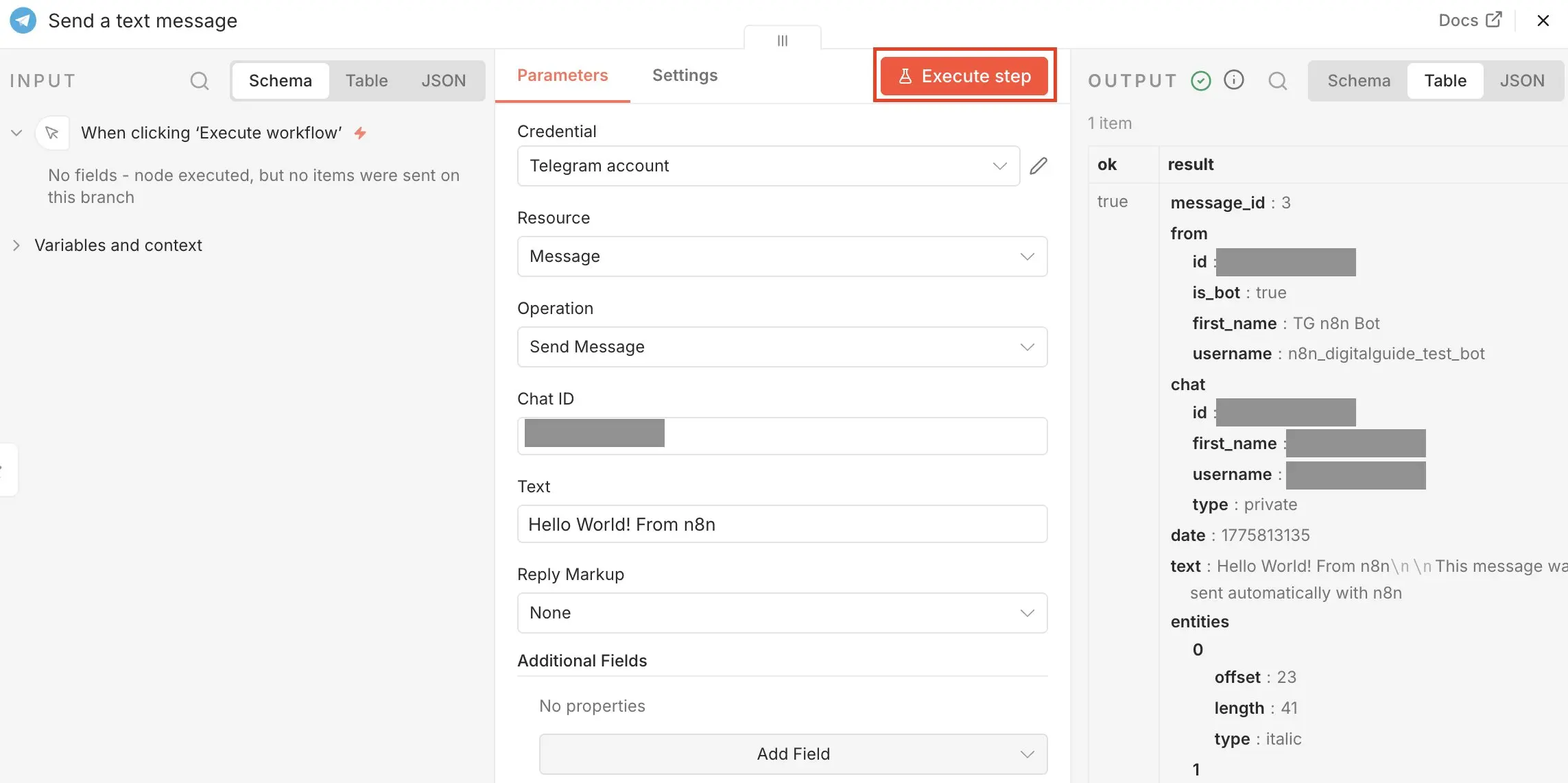 Bild: n8n-Telegram-Node: Execute Step