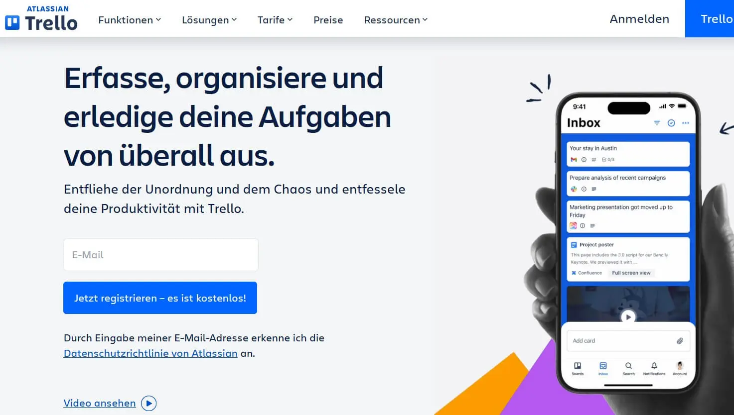 Website der Web-App Trello Bild: Website der Web-App Trello
