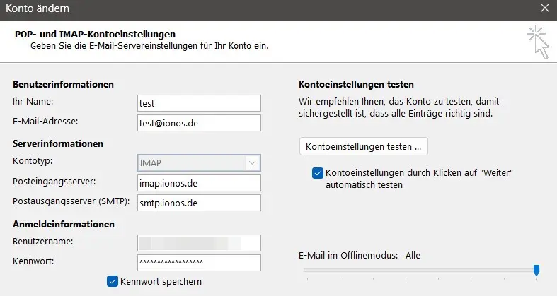 Bild: POP- und IMAP-Kontoeinstellungen in Outlook