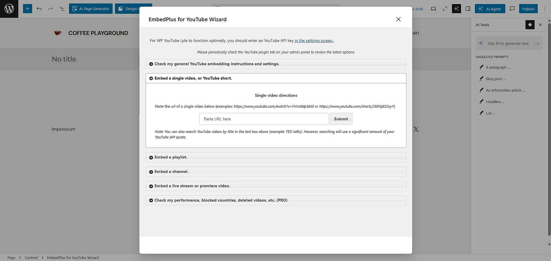 Bild: Embed Plus im WordPress-Editor