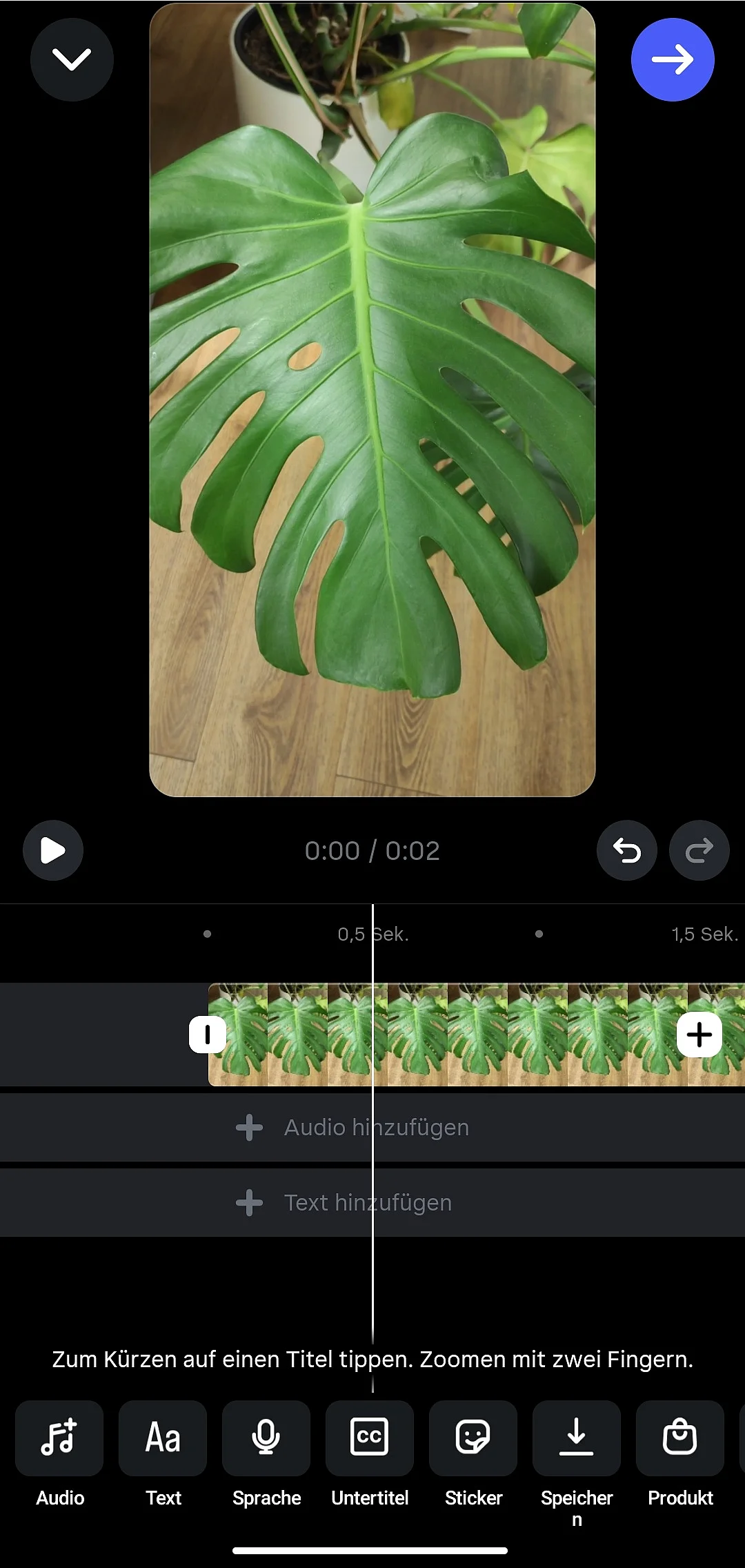 Bild: Schnittbearbeitung für Reels in der Instagram-App