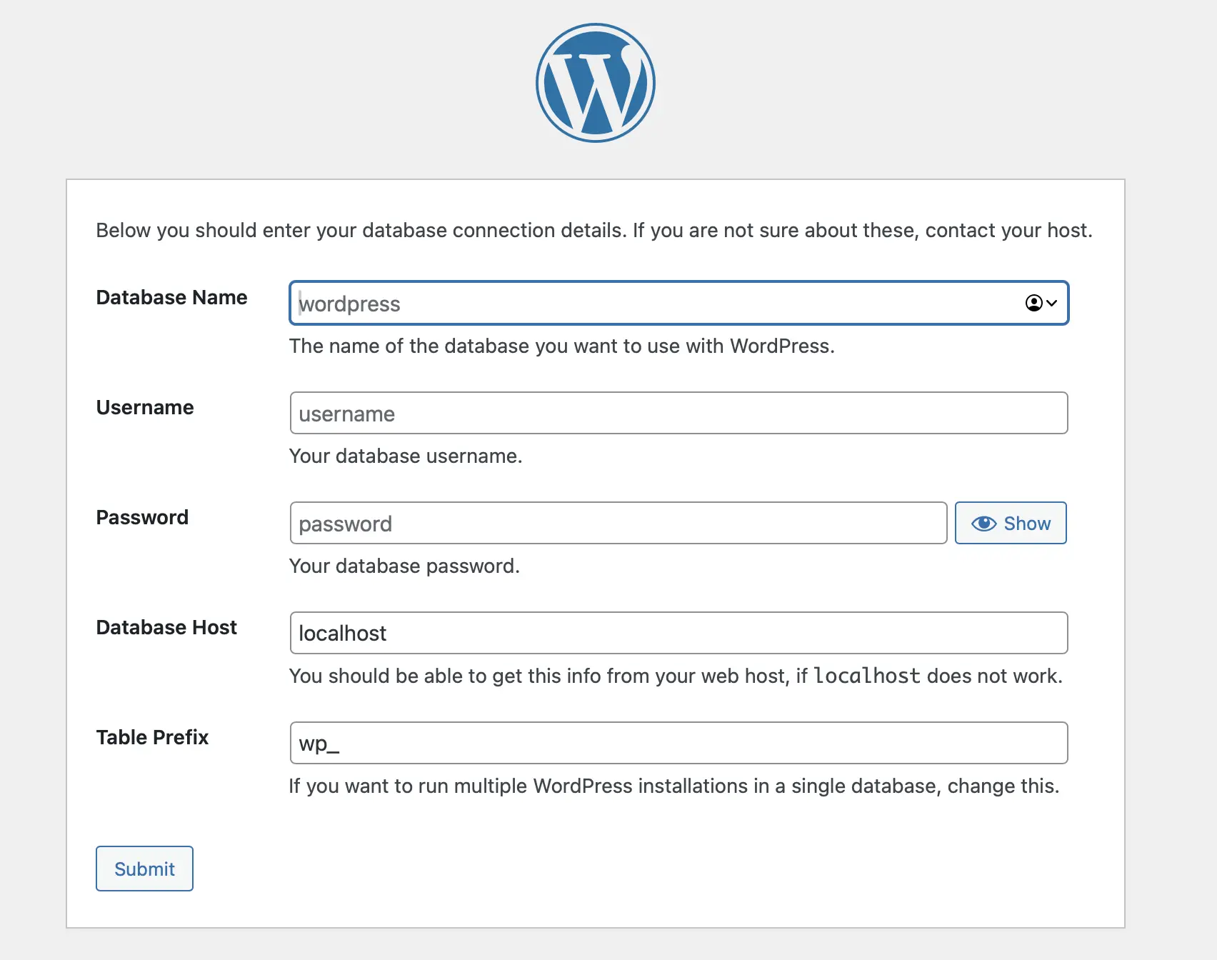 Screenshot der WordPress-Datenbankverbindung Bild: Screenshot der WordPress-Datenbankverbindung