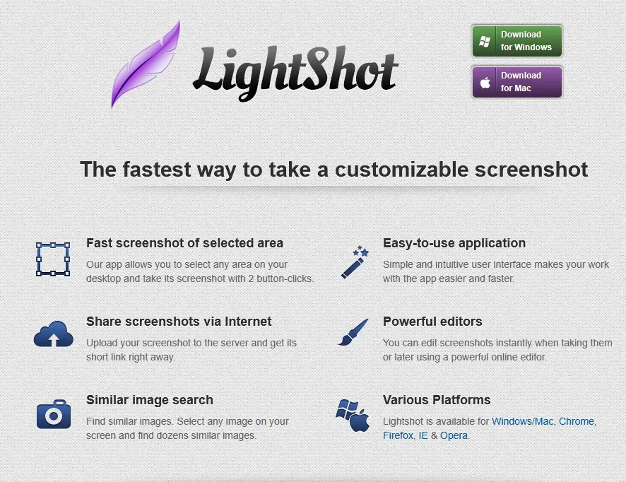 Startseite des Screenshot-Tools Lightshot Bild: Startseite des Screenshot-Tools Lightshot