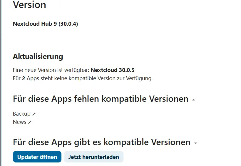 Nextcloud: Updater öffnen Bild: Nextcloud: Updater öffnen