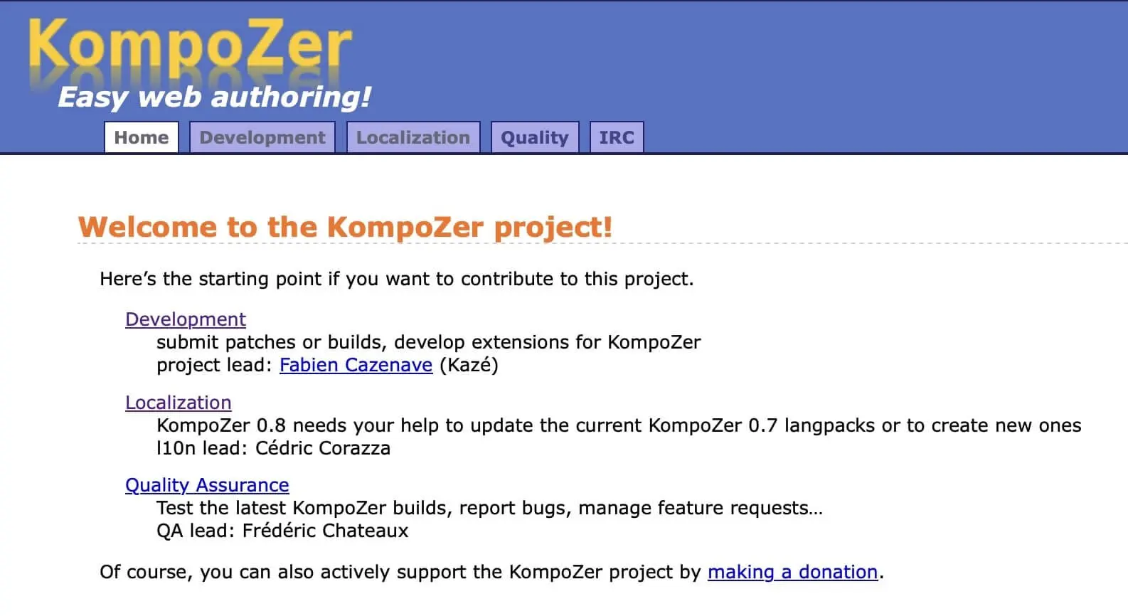 Screenshot der KompoZer-Website Bild: Screenshot der KompoZer-Website