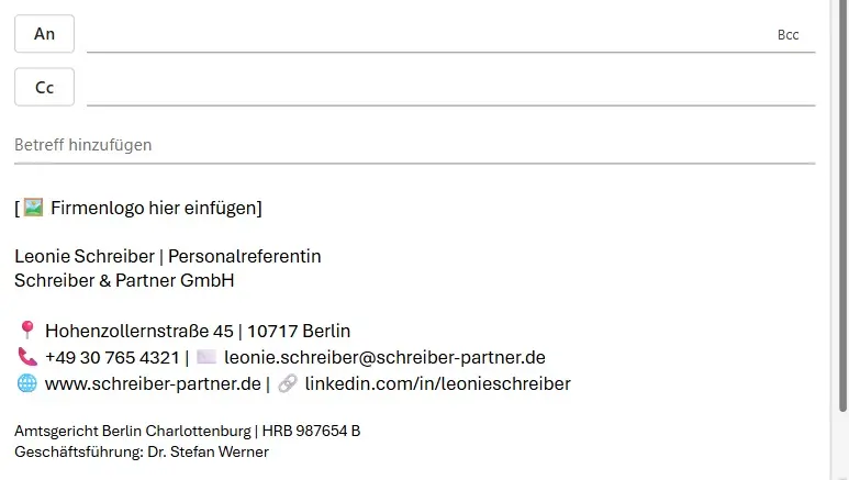 E-Mail-Signatur geschäftlich: Beispiel für gute Gestaltung Bild: E-Mail-Signatur geschäftlich: Beispiel für gute Gestaltung