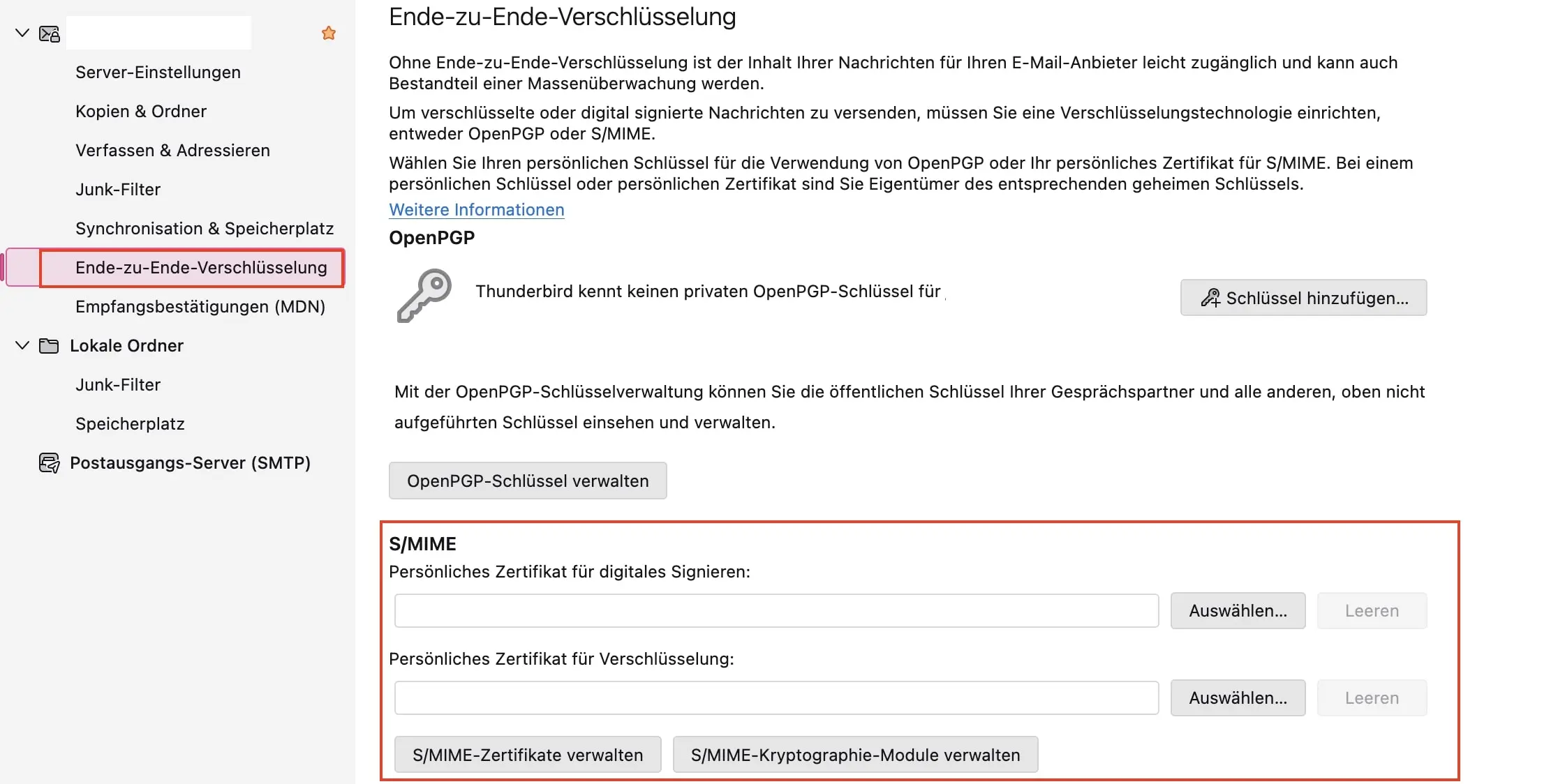 Bild: Zertifikat in Thunderbird auswählen