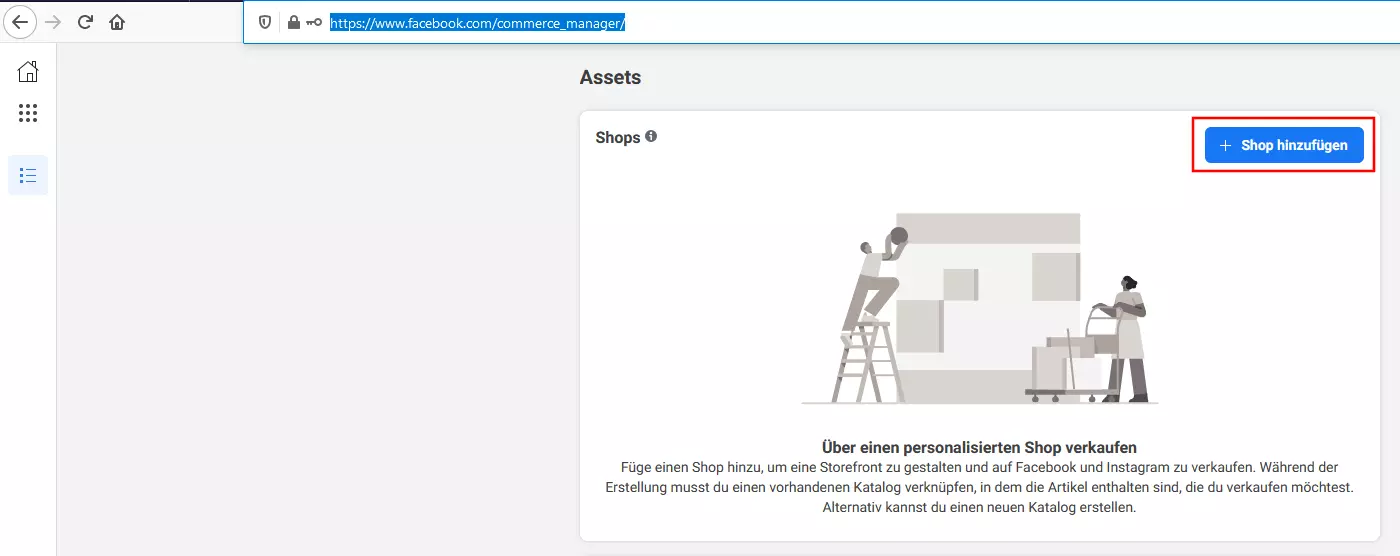 Bild: Commerce Manager von Facebook: Startbildschirm