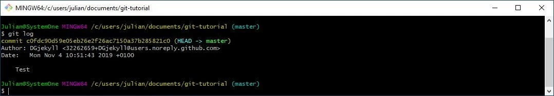 Git-Tutorial: Commit-Historie mit einem Eintrag