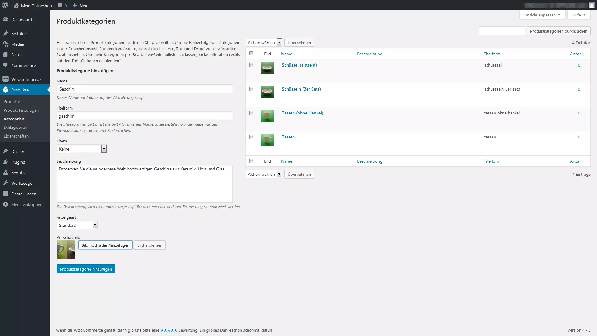 WooCommerce-Plugin – Menü Produktkategorien