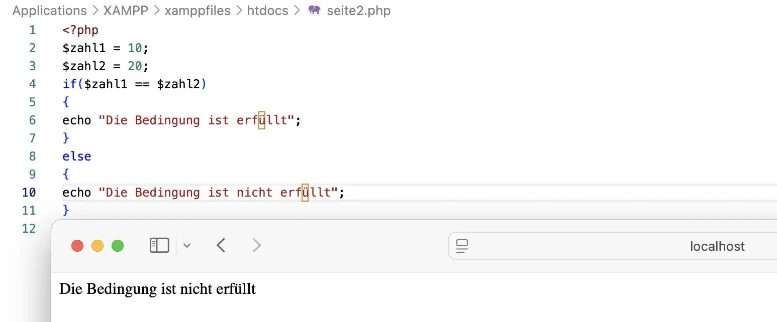 Bild: Das Sprachkonstrukt else in der Anwendung