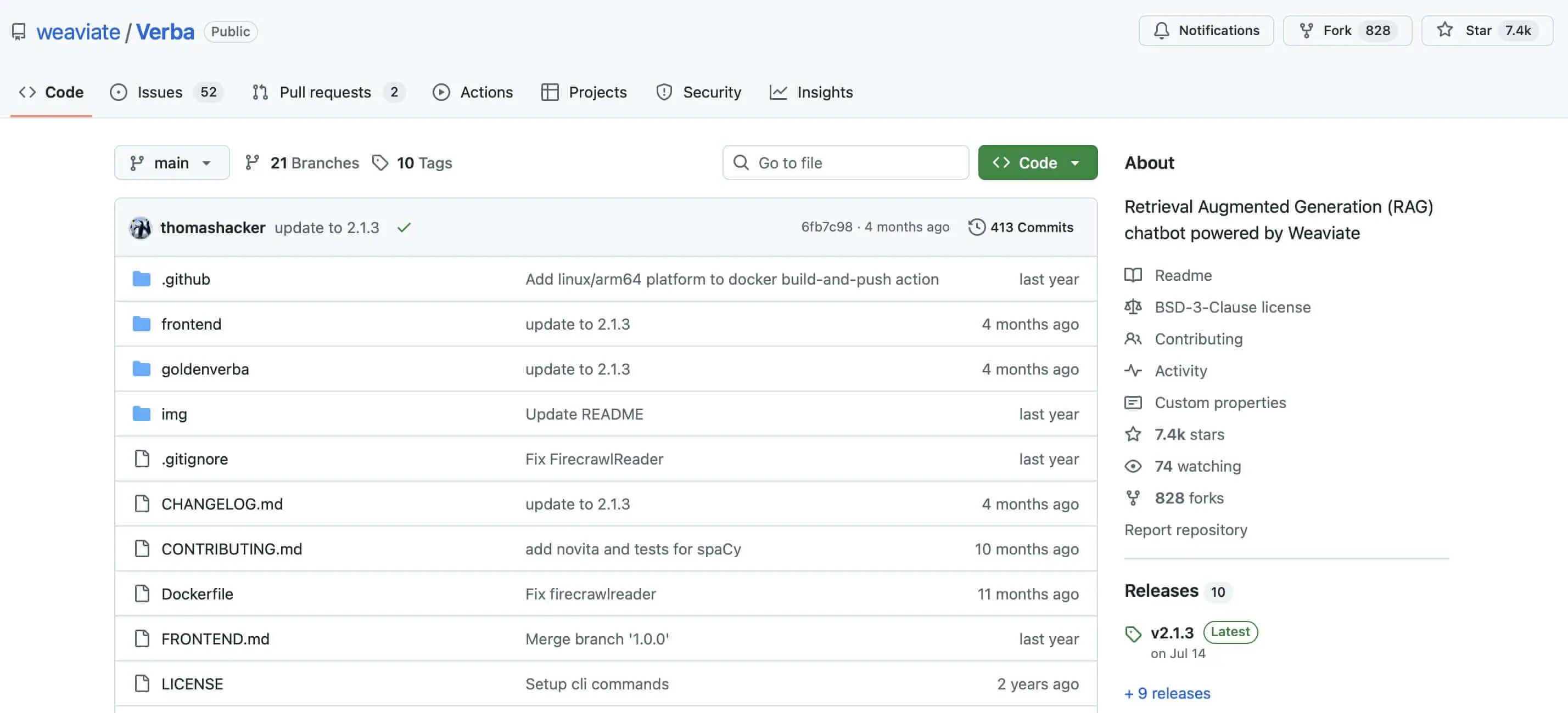 Bild: Screenshot des GitHub-Repositorys von Verba