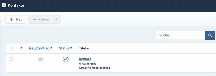 Bild: Erstellter Kontakt im Backend von Joomla