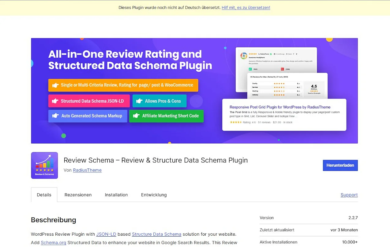 Bild: Das WordPress-Premium-Plugin Review Schema auf der WordPress-Seite