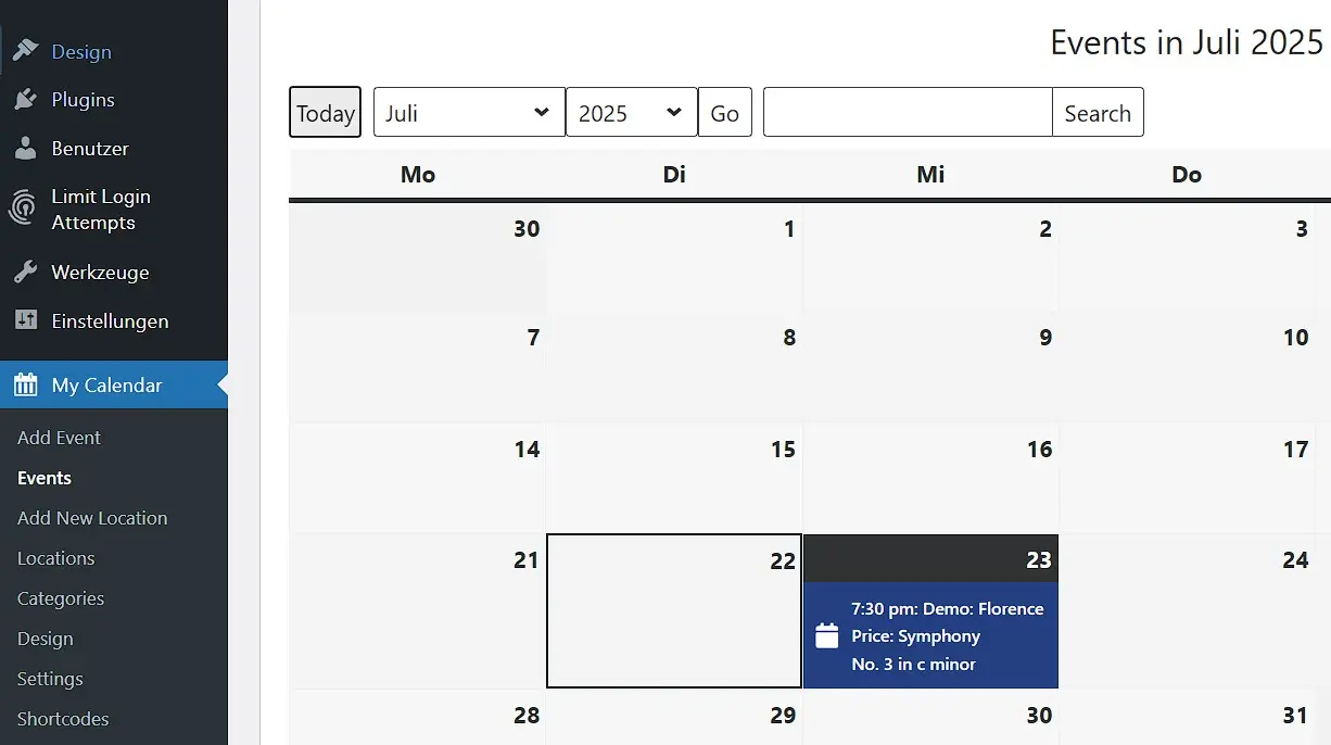 Bild: WordPress-Kalender „My Calendar“