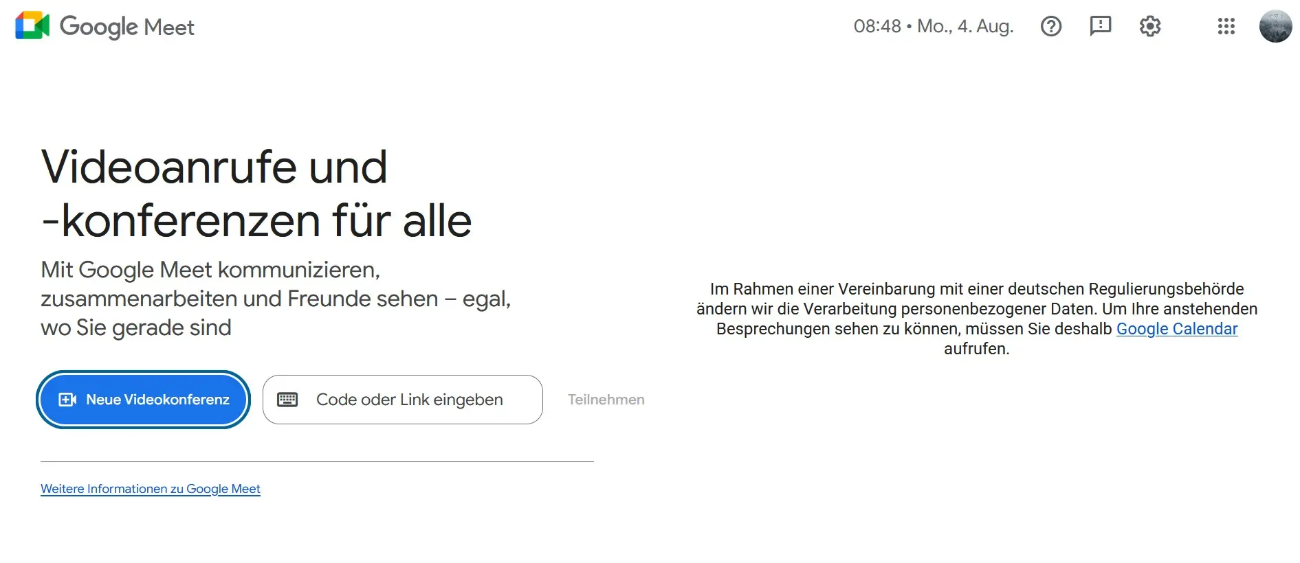 Website von Google Meet Bild: Website von Google Meet