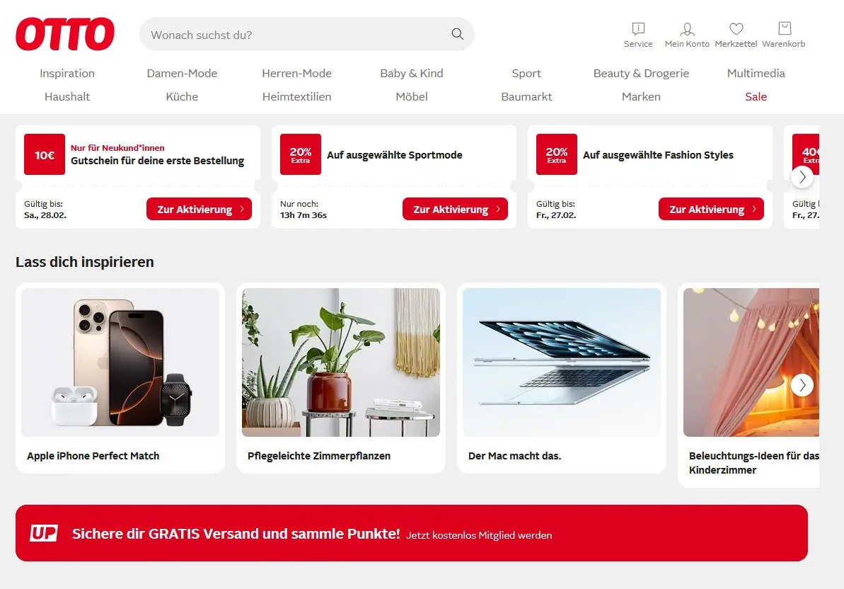 Bild: Startseite von OTTO