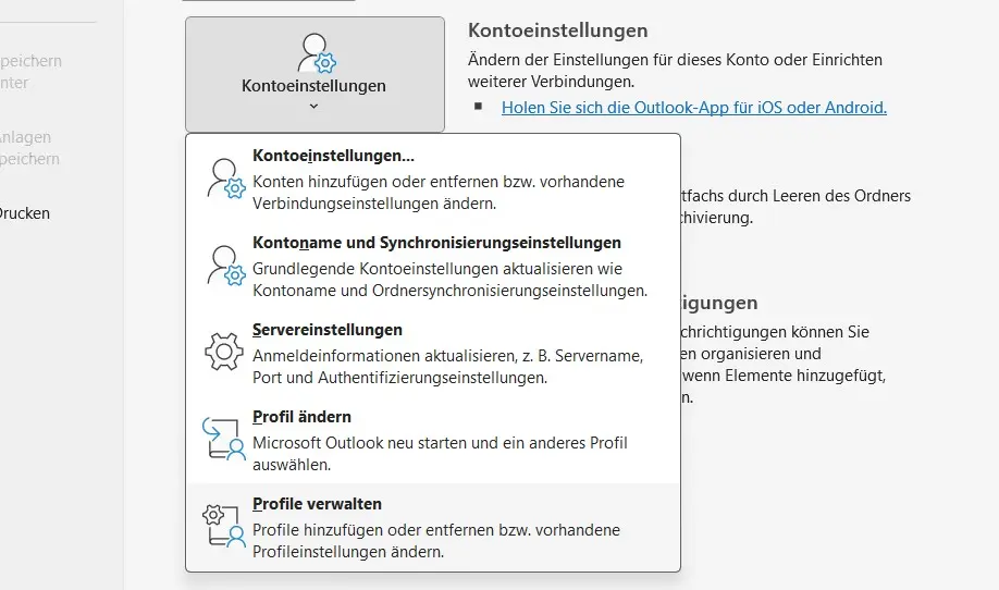 Bild: Outlook-Kontoeinstellungen