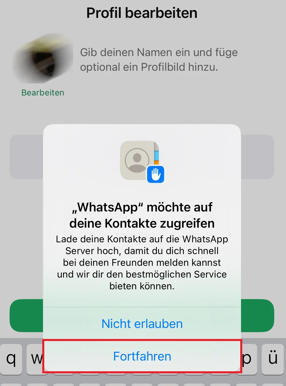 WhatsApp Popup-Meldung für die Freigabe von Kontakte Bild: WhatsApp Popup-Meldung für die Freigabe von Kontakte