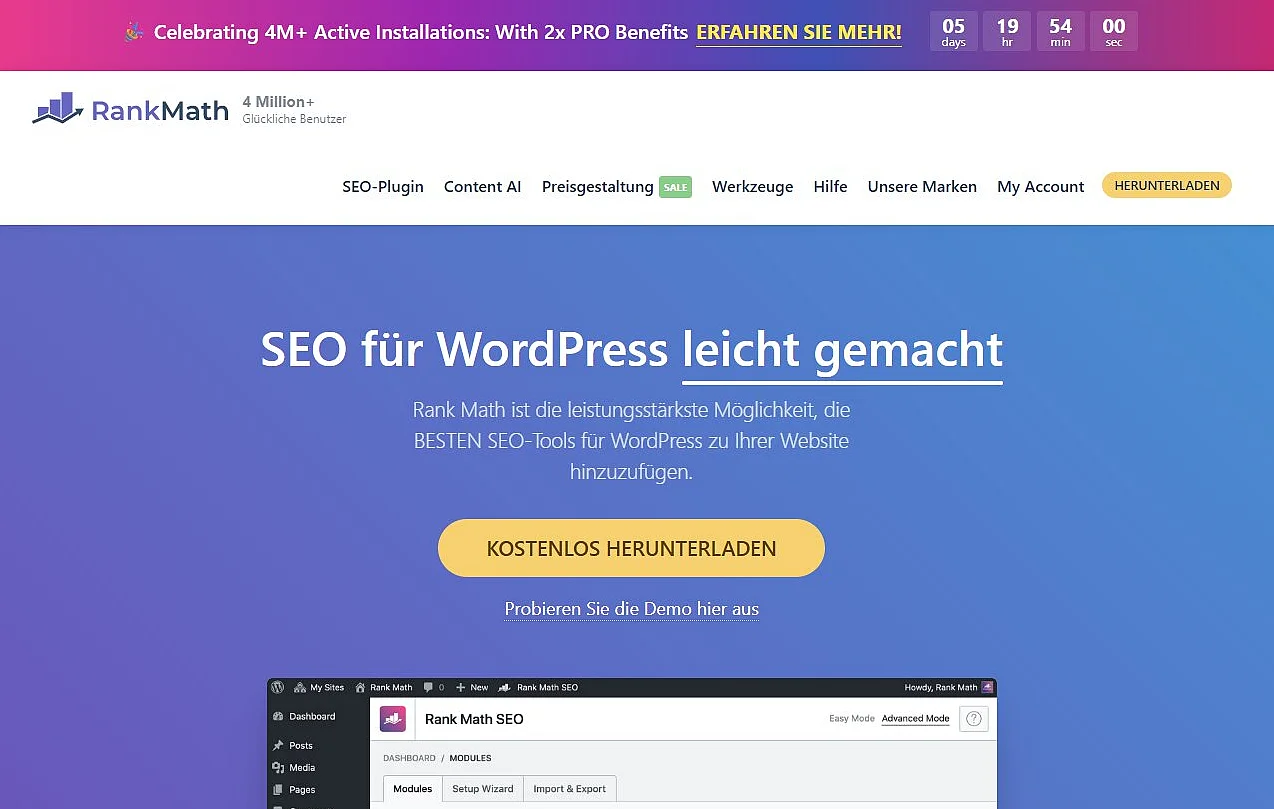 Bild: Website der WordPress-Extension Rank Math SEO
