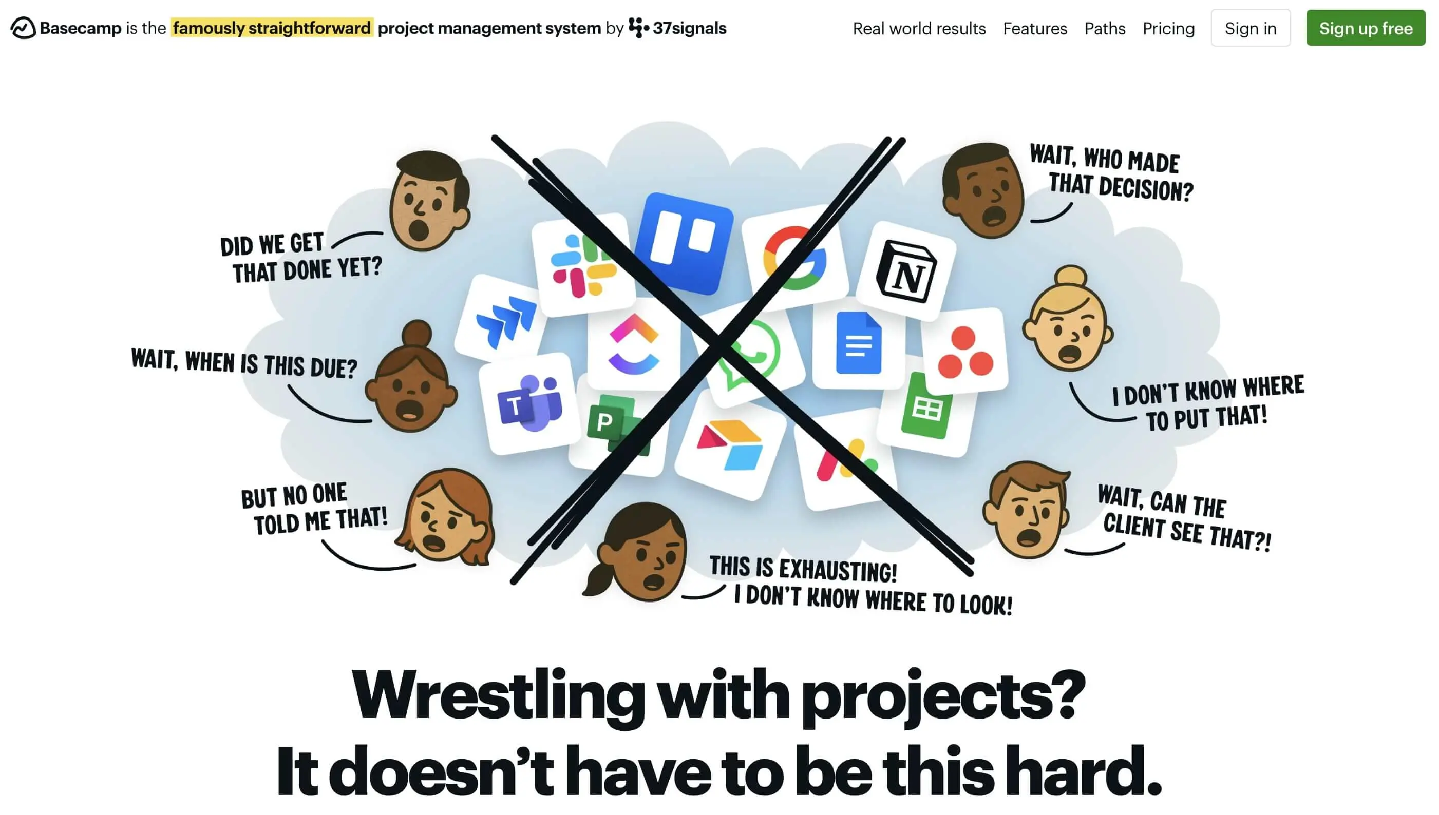 Screenshot der Homepage von Basecamp Bild: Screenshot der Homepage von Basecamp