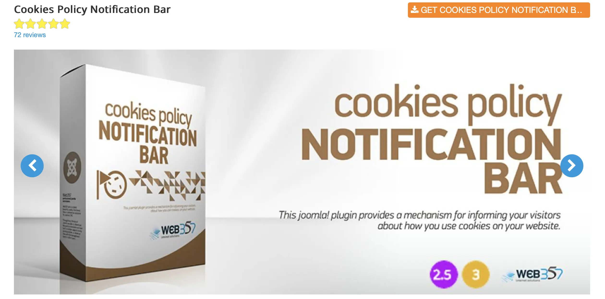 Bild: Website-Screenshot der Joomla-Erweiterung Cookies Policy Notification Bar