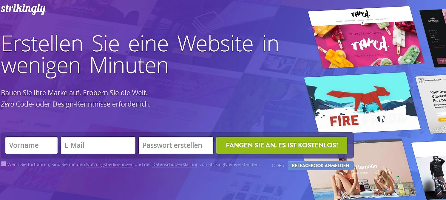 Screenshot der Strikingly-Website Bild: Screenshot der Strikingly-Website