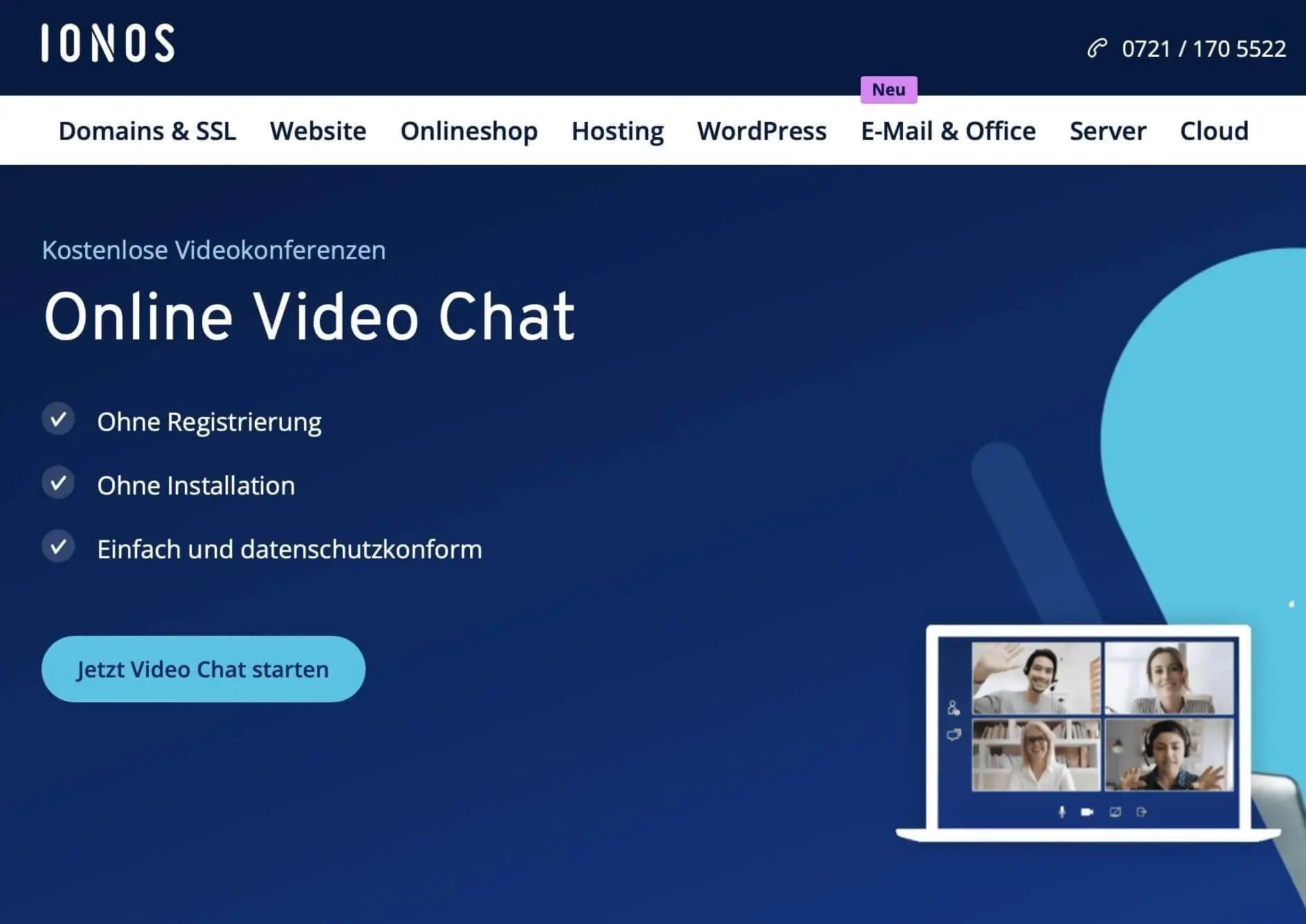 Bild: Screenshot der IONOS Video Chat-Website