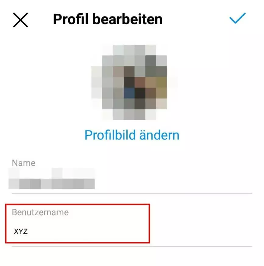 Instagram: „Profil bearbeiten“, Feld „Benutzername“