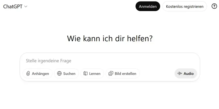 Homepage von ChatGPT Bild: Homepage von ChatGPT