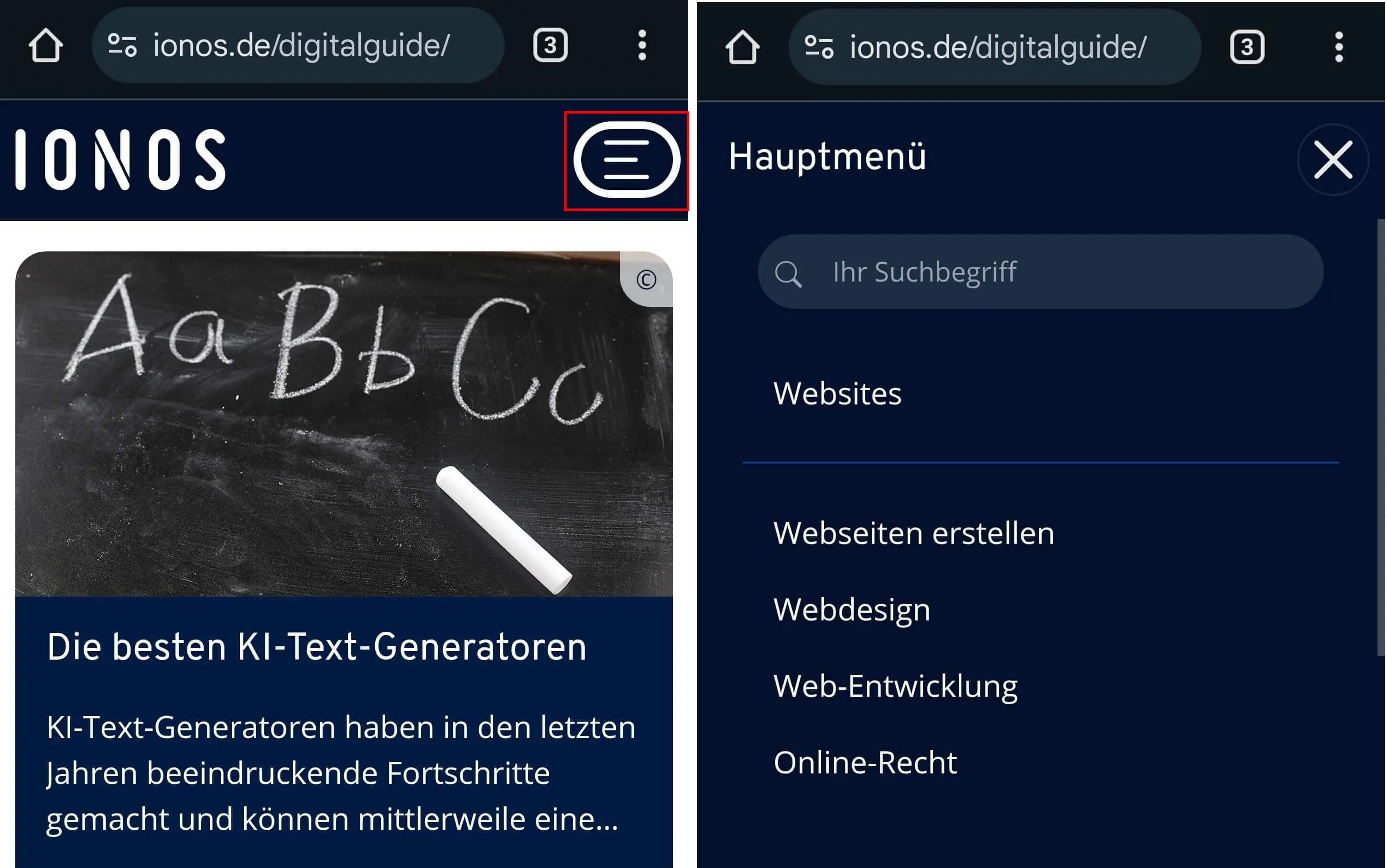 Listen-Navigation im Digital Guide von IONOS Bild: Listen-Navigation im Digital Guide von IONOS