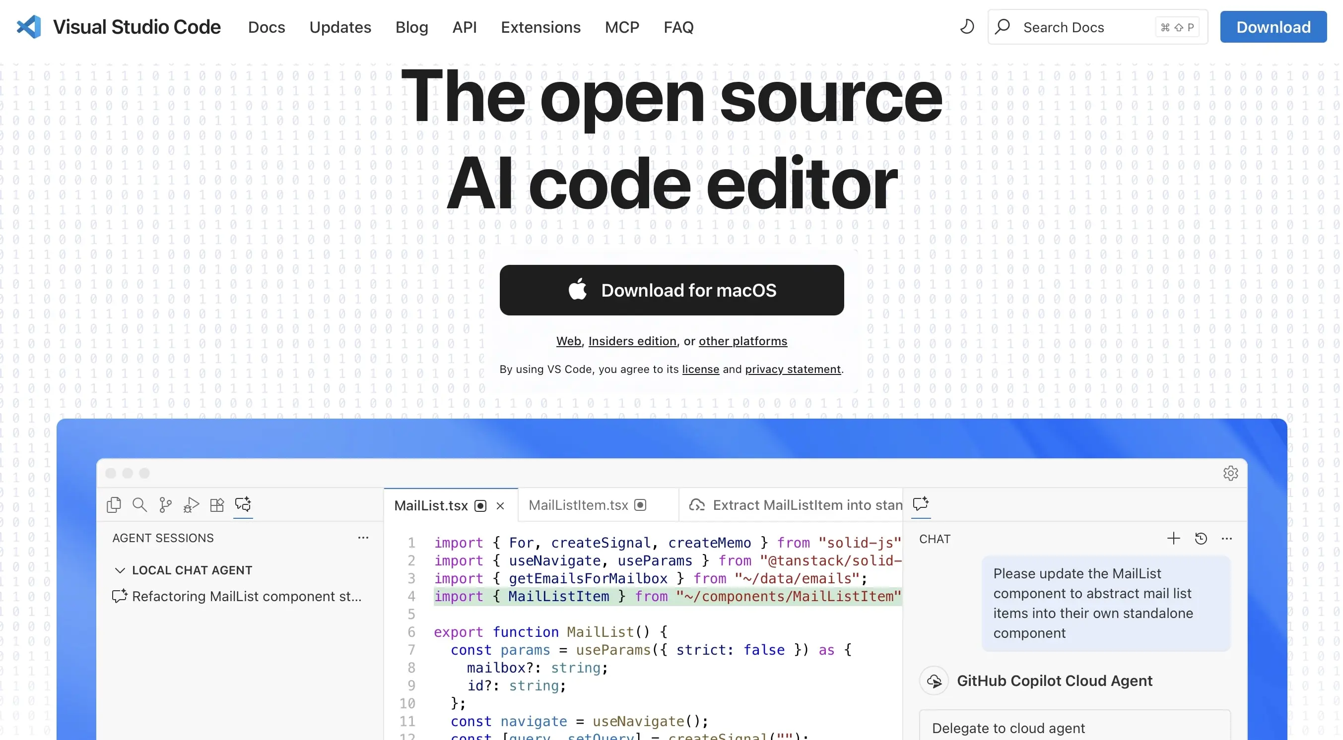 Bild: Screenshot der VS Code Homepage