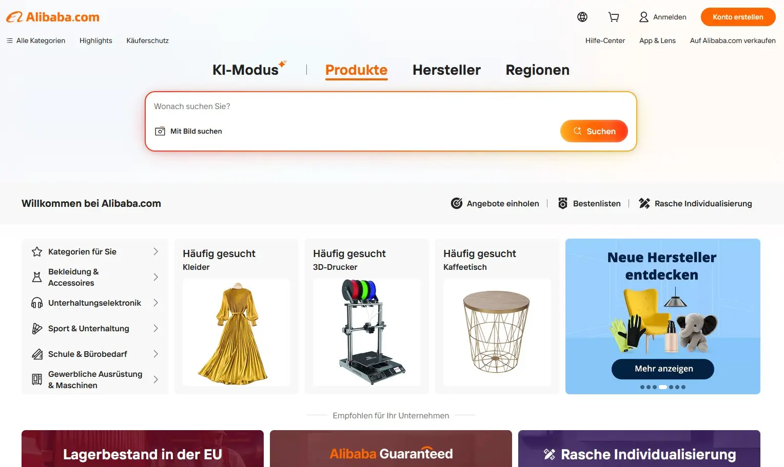 Bild: Startseite von Alibaba.com