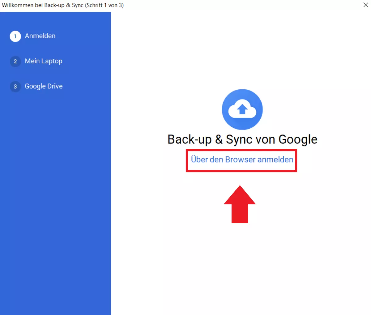 Bild: Gehen Sie auf „Über den Browser anmelden“ und geben Sie die Zugangsdaten Ihres Google-Accounts ein