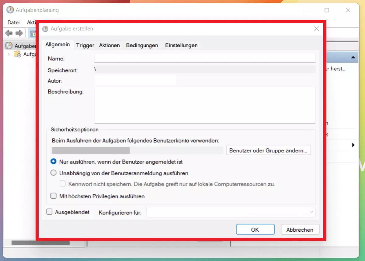 Bild: Das Menü der Aufgabenplanung in Windows 11