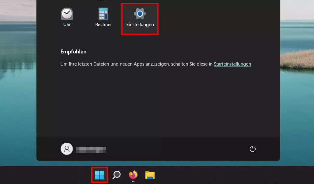 Bild: „Einstellungen“-Icon im Windows-11-Startmenü