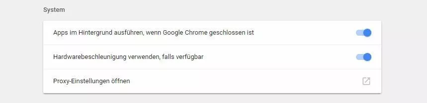 Erweiterte Chrome-Einstellungen: System