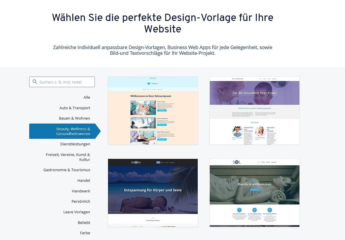 Bild: IONOS-Templates für Beauty, Wellness und Gesundheit sowie Zahnarzt-Websiten