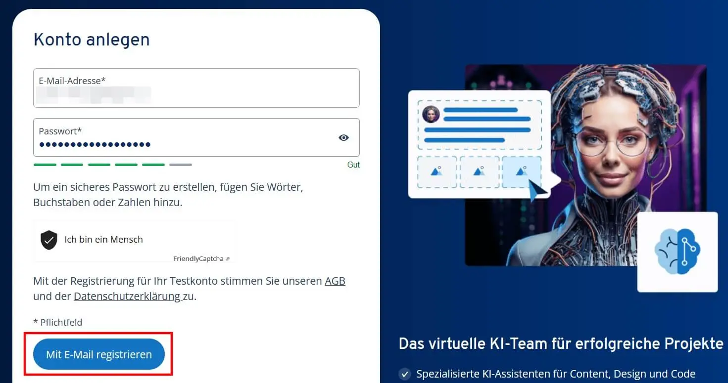Konto anlegen für IONOS GPT Bild: Konto anlegen für IONOS GPT