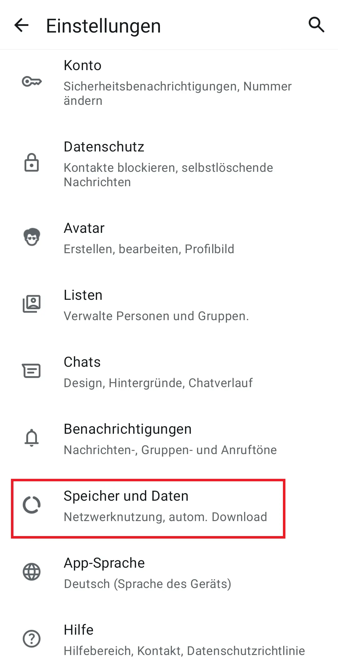 WhatsApp-Einstellungen bei einem Android-Handy Bild: WhatsApp-Einstellungen bei einem Android-Handy
