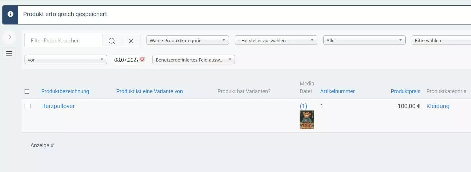 Joomla-Onlineshop: Eingepflegtes Produkt (VirtueMart)